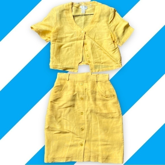 Apart Vintage Yellow Linen Mini Skirt Size 4 - Picture 2 of 3